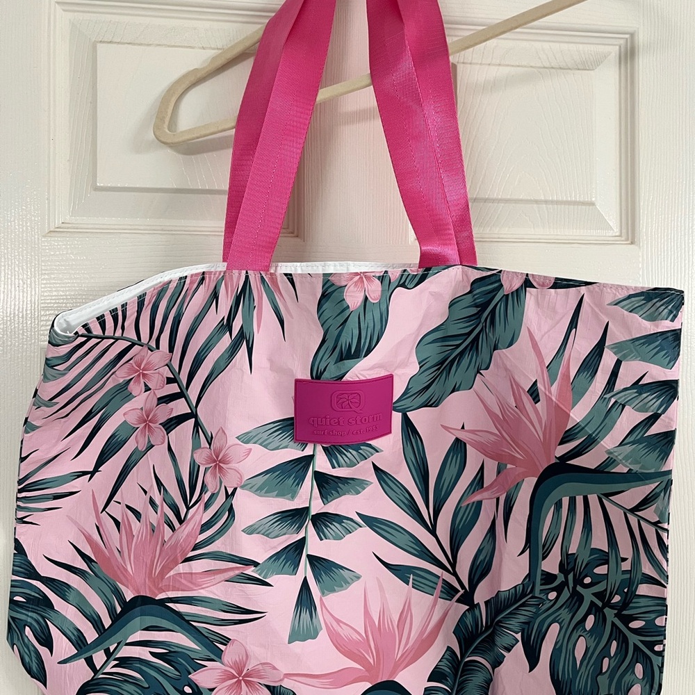 Quiet Storm Surf Shop Pink Tropical Beach Tote Bag